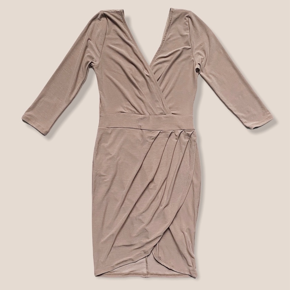 Fashion Nova Beige Wrap Midi Dress